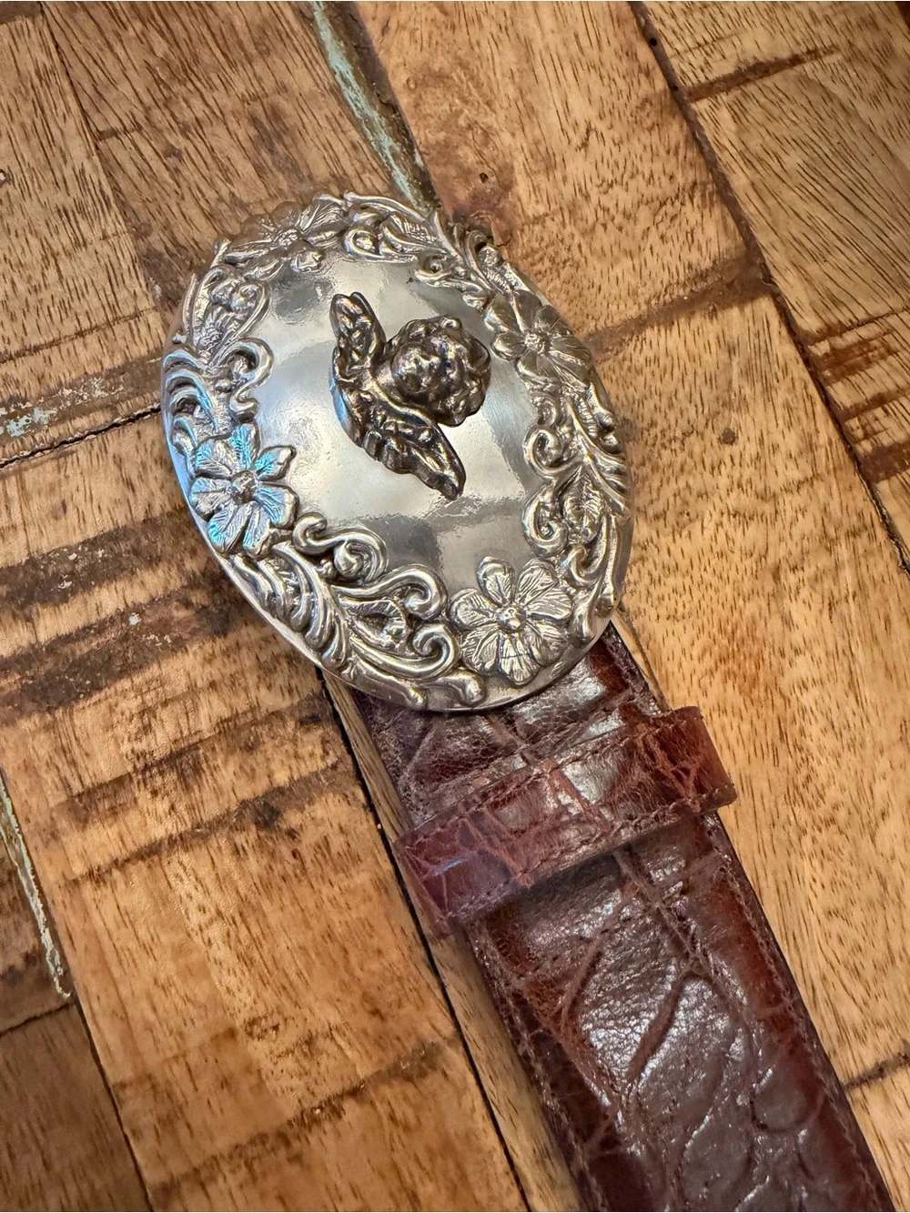 Vintage Lady Nadim Alligator Embossed Leather Belt